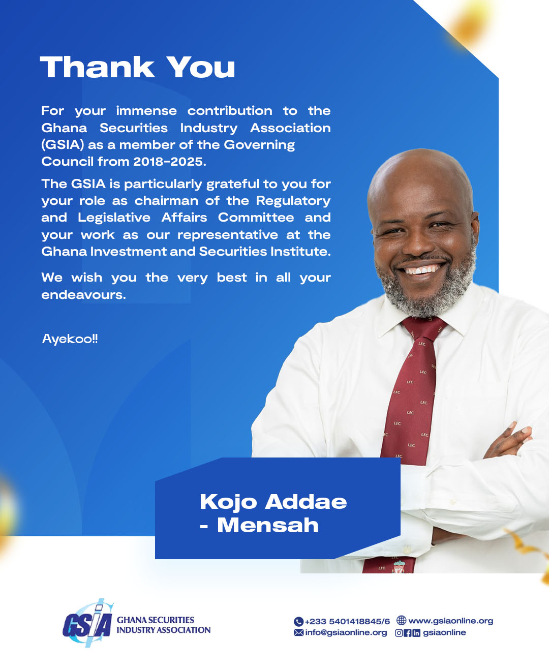 Thank you Mr. Kojo Addae-Mensah